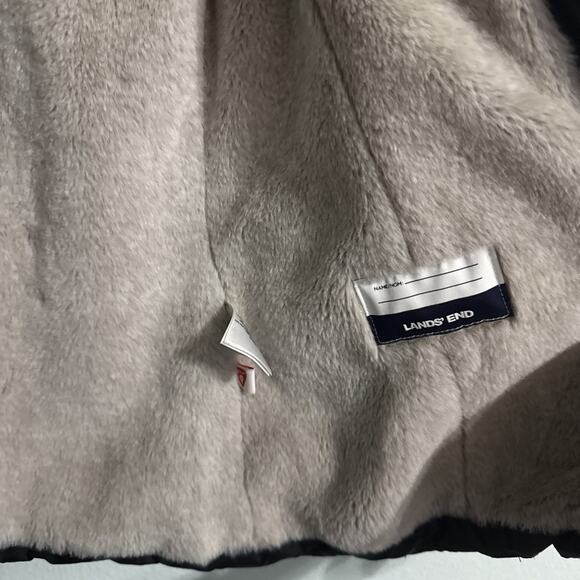 LANDS' END Little Girls 4 (S) Fleece Lined ThermoPlume Hooded Coat Puffer Fur - Picture 5 of 6